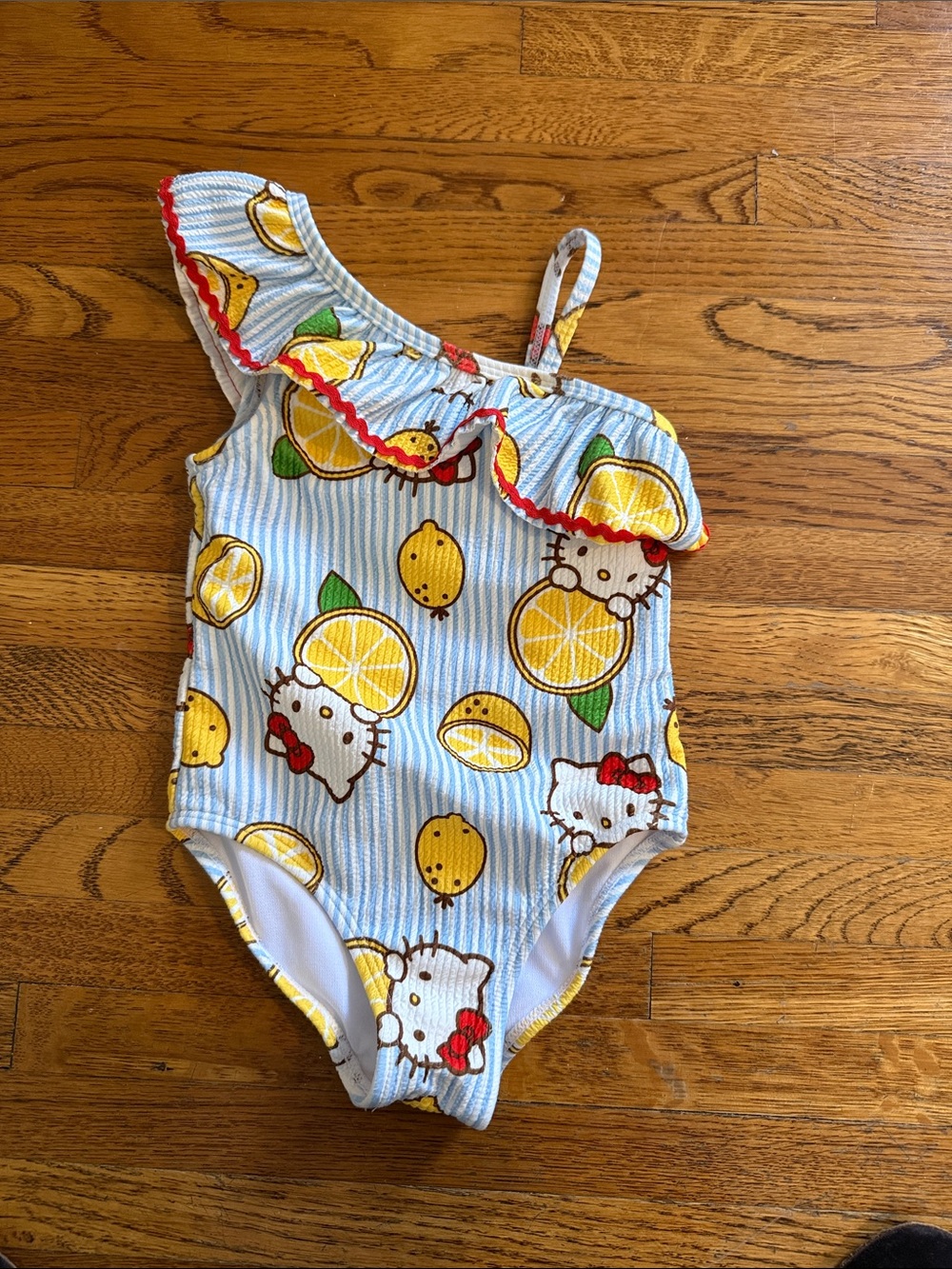 Hello Kitty Blue & Yellow Lemon One-Shoulder Girls' Swimsuit